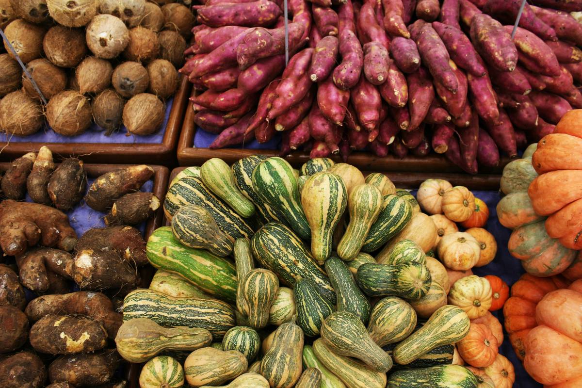 Illustration of unhealthy processed food versus fresh seasonal produce.